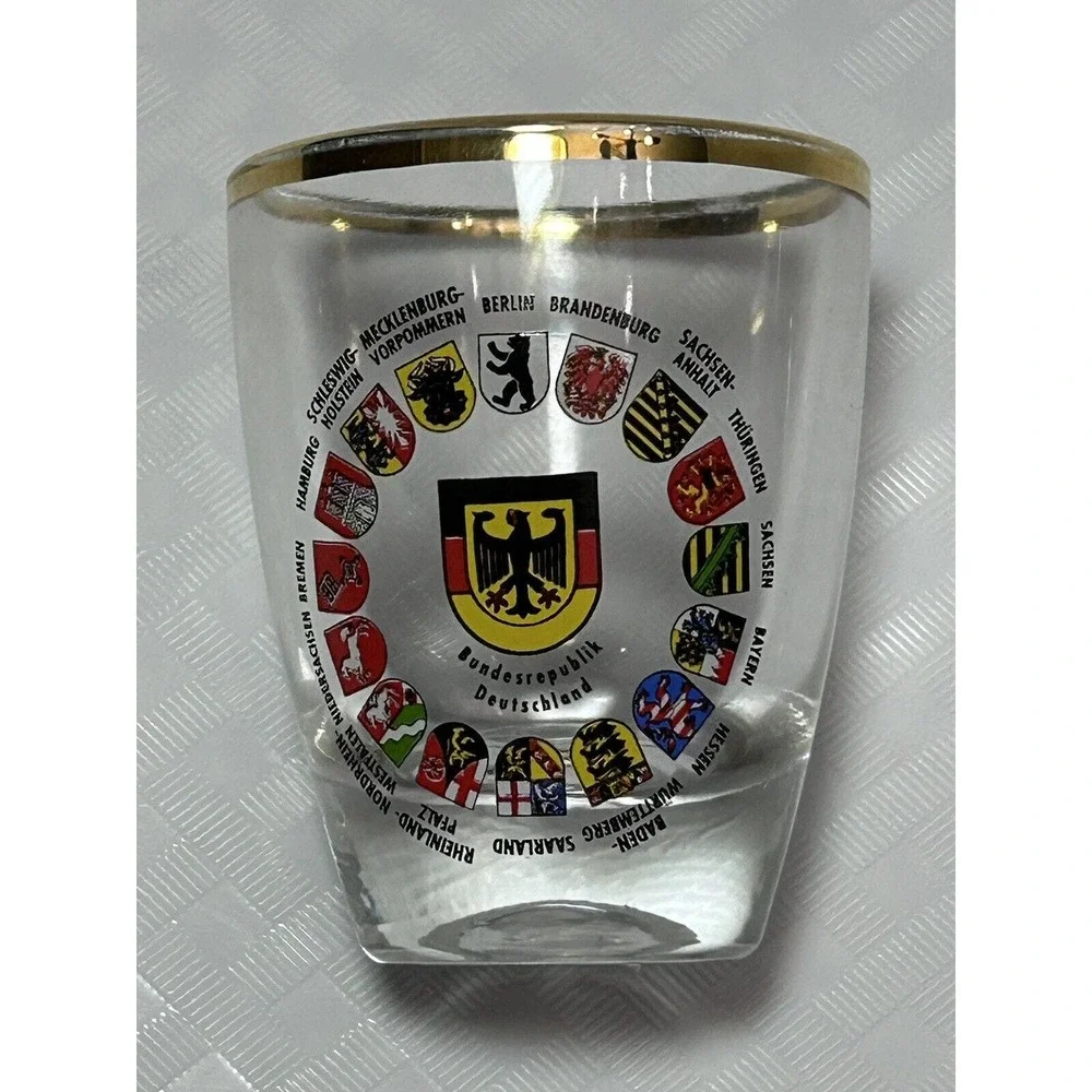Lot Of 3 Germany Souvenir Vintage Collectible Barware Shot Glasses Gold Rim‎